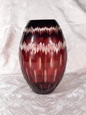 Large Red Cut to Clear Vase # 27656